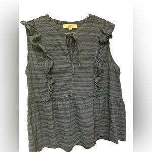 Loft navy and black stripe ruffle sleeveless vneck top
